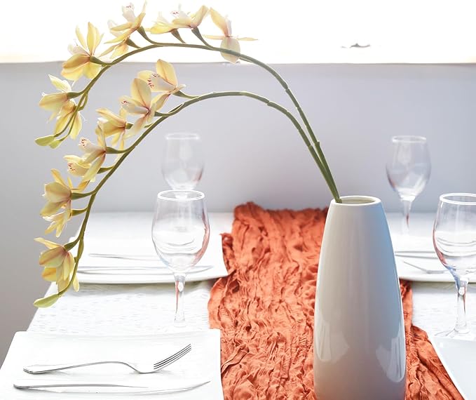 IPOPU 5 Pcs Real Touch Faux Orchid Champagne Orchid Artificial Flowers with Long Stem for Wedding Party Centerpiece Bridal Bouquet DIY Home Living Room Decoration