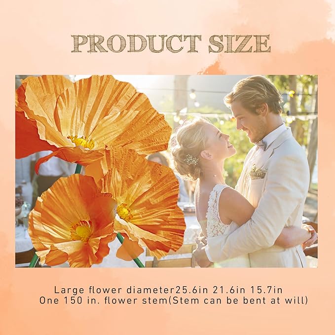 Artificial Giant Huge Flowers 3D Large Faux Floral Large Flowers Decor Adjustable Height for Wedding Birthday Party Shop Window Display Arrangement Event Decorations 3 Pack (Orange)