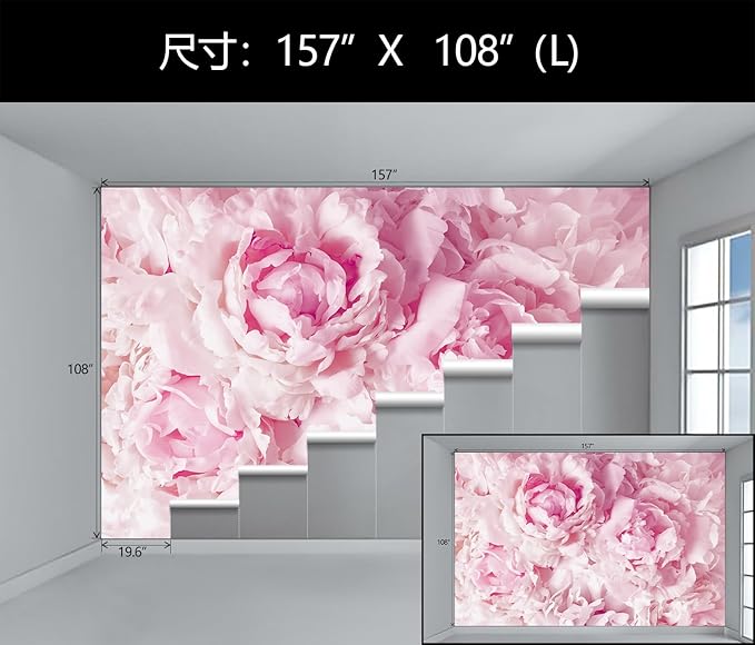 WFBHUA-Pink Floral Wallpaper Peel and Stick Peony Flower Self Adhesive Mural for Girl's Room Bedroom 157“x108