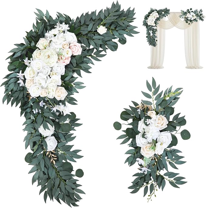 Large Wedding Arch Flowers Set of 2, 49''L & 26''L Wedding Arch Faux Flowers Decor and Artificial Flower Arrangements Decorations for Reception,Welcome Sign and Ceremony Backdrop