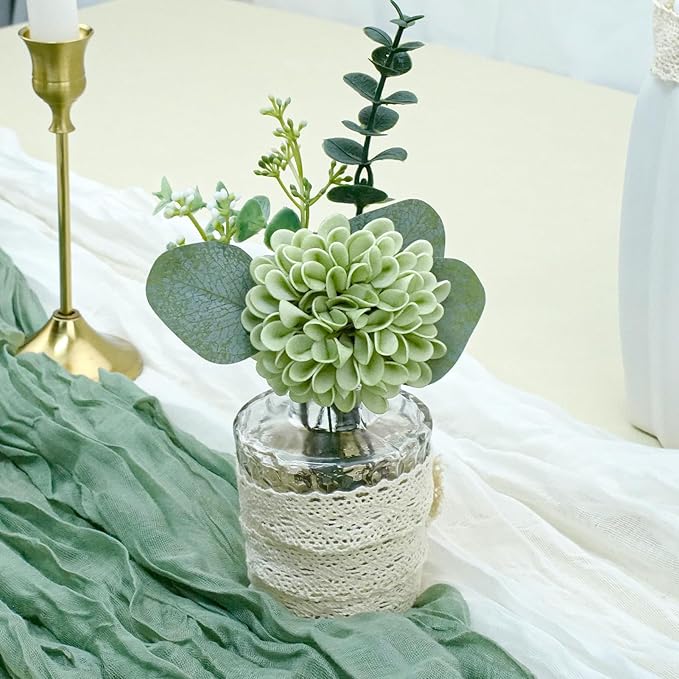 Artificial Flowers, 100pcs Realistic Artificial Rose for DIY Wedding Bouquets Centerpieces Arrangements, Emerald Green Shades Dahlia Flowers with Stem for Bridal Shower Party