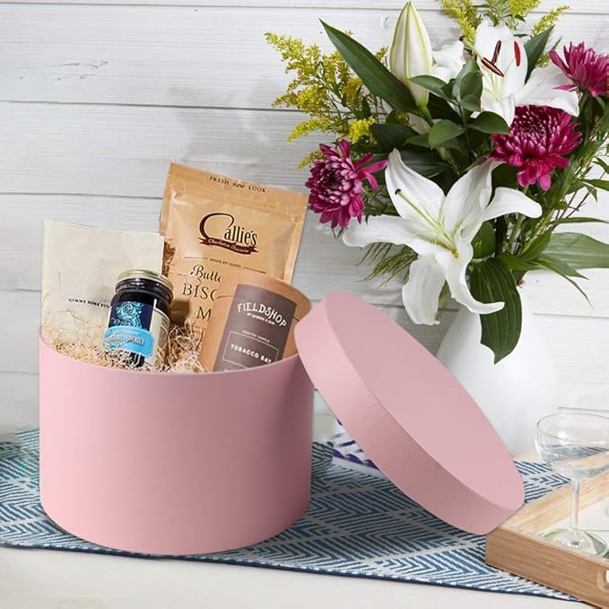 Briful Round Gift Boxes with Lids Set of 4 Pink Gift Box Assorted Sizes Nesting Gift Boxes for Presents Birthday Bridesmaid Wedding Valentines Christmas Party Favor Boxes