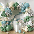Retro Bean Green Balloon Arch Kit, 145Pcs Dusty Blue White Pastel Beige Sliver Confetti Balloons for Baby Bridal Shower Wedding Engagement Birthday Party Decorations