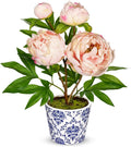 Briful Faux Peony Flowers in Blue and White Ceramic Pot – 13.8" Realistic Silk Peonies Artificial Peony Floral Arrangement Fake Potted Peony Flowers for Home Office Room Desk Shelf Decor(Pale Pink)