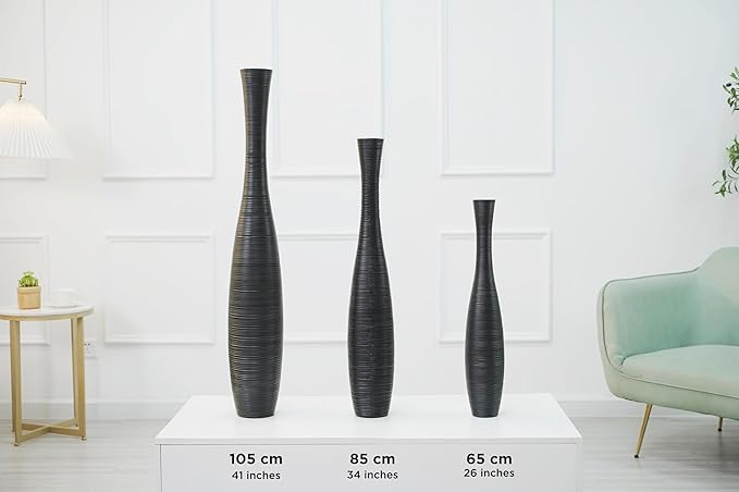 Leewadee Decorative Tall Floor Vase for Living Room Decor, 34 inches, Black, Resin