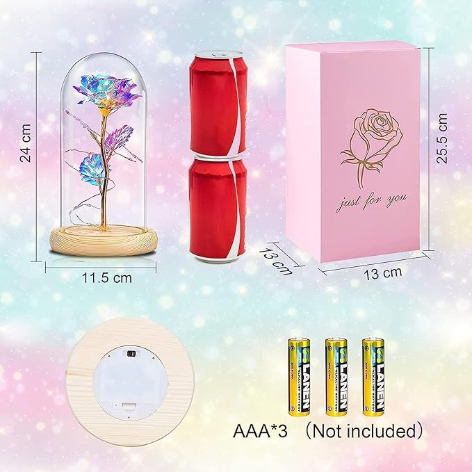 QUNPON Womens Gifts for Christmas Flowers Gifts Women,Mom Grandma Sister for Girlfriend Her Wife Friends,Birthday Gifts for Women,Rainbow Galaxy Glass Rose Gifts for Christmas,Valentines Day