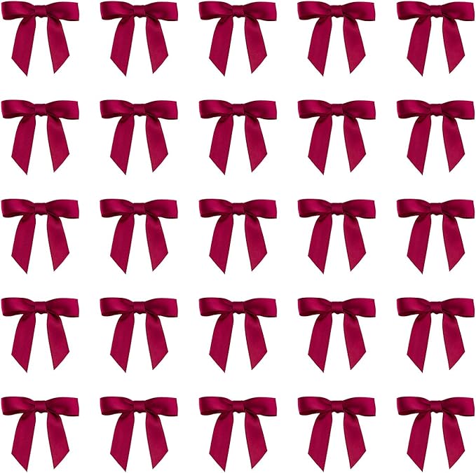 7Rainbows 50pcs Boutique 1.5" Burgundy Satin Ribbon Mini Bows for Craft Sewing Scrapbooking Wedding and Gift Wrapping