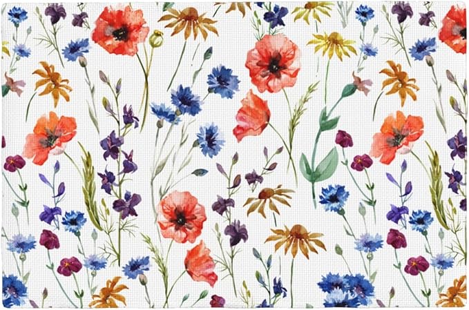 Placemats 4 pcs Watercolor Flower Double-Layer Imitation Linen Place Mats Non-Slip Heat-Resistant Tablemats for Home Restaurant Hotel 18×12 Inch