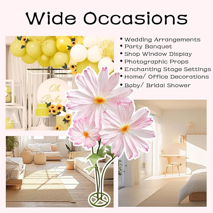 Giant Flowers for Decoration with Stand, Large Artificial Flower Decoration with Standing Base, Big Fake Flower Daisies Bouquet 6.1Ft Wedding Birthday Party Decor Ideal for Home and Event Decor(Pink)
