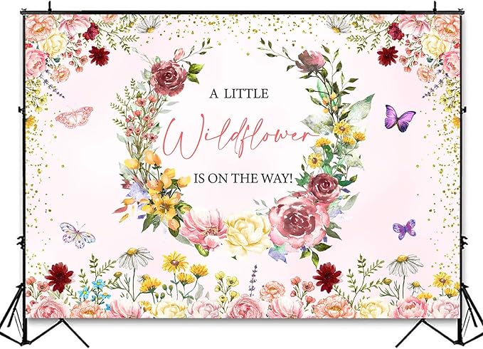 InMemory Wildflower Baby Shower Backdrop Pink Floral Party Decorations for Girl,A Little Wildflower is On The Way Banner Background Wild flower Theme Baby Shower Party Supplies Photoshoot Props 10x7ft
