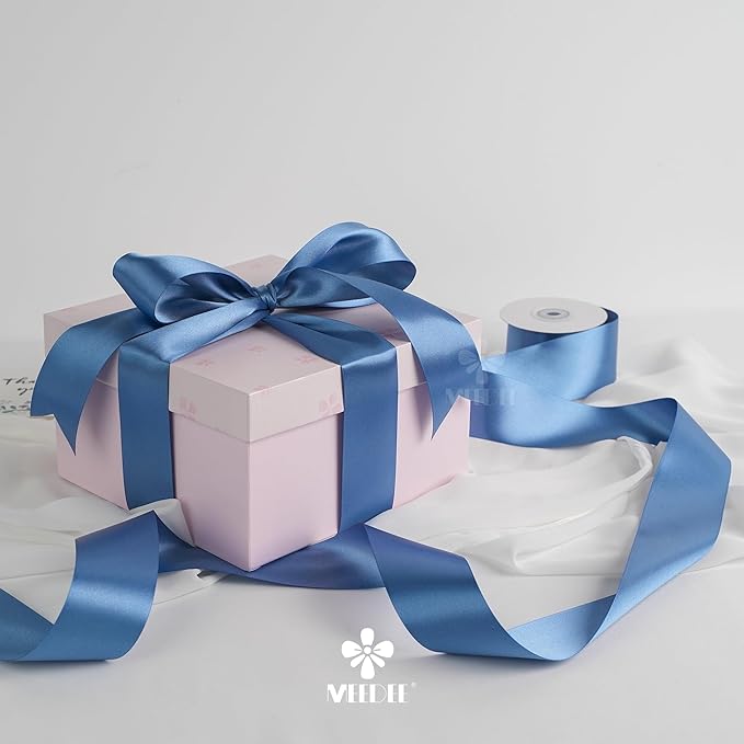 MEEDEE Smoke Blue Satin Ribbon 2 Inch Dusty Blue Ribbon Lux Double Faced Ribbons by 25 Yards Silk Satin Ribbons for Gift Wrapping, Weddings, Flower Bouquet, Holiday Decorating