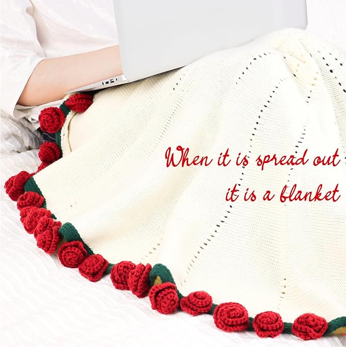 cagulax Rose Crochet Flowers Bouquet Blanket-Birthday Gifts for Mom Sister-Gifts for Couples-Anniversary Wedding Birthday-Romantic Rose Flower Bouquet-Knitted Throw Blankets Home Decor 31 Inches