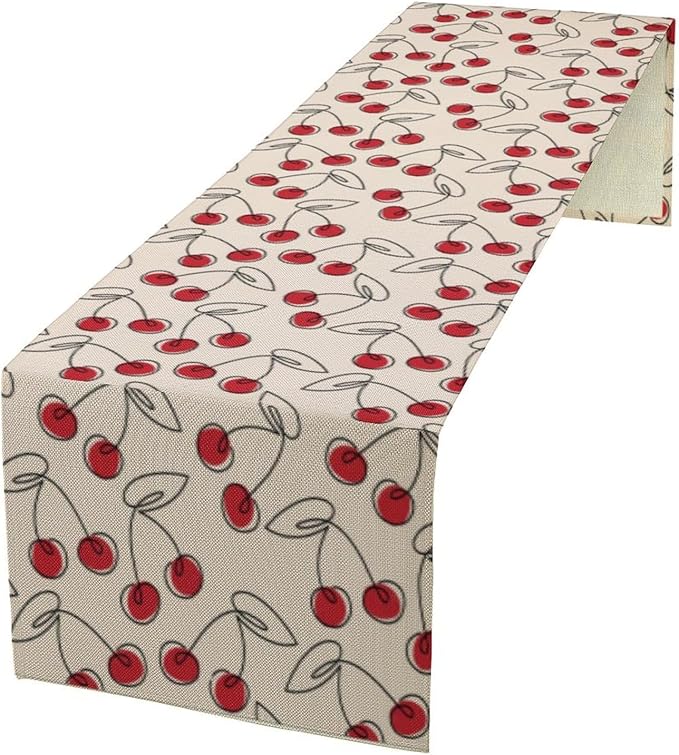 Red Cherry Table Runner,Spring Summer Fruit Tropical Birthday Party Decorations Dining Room Home Kitchen Table Decor 13 x 70Inches
