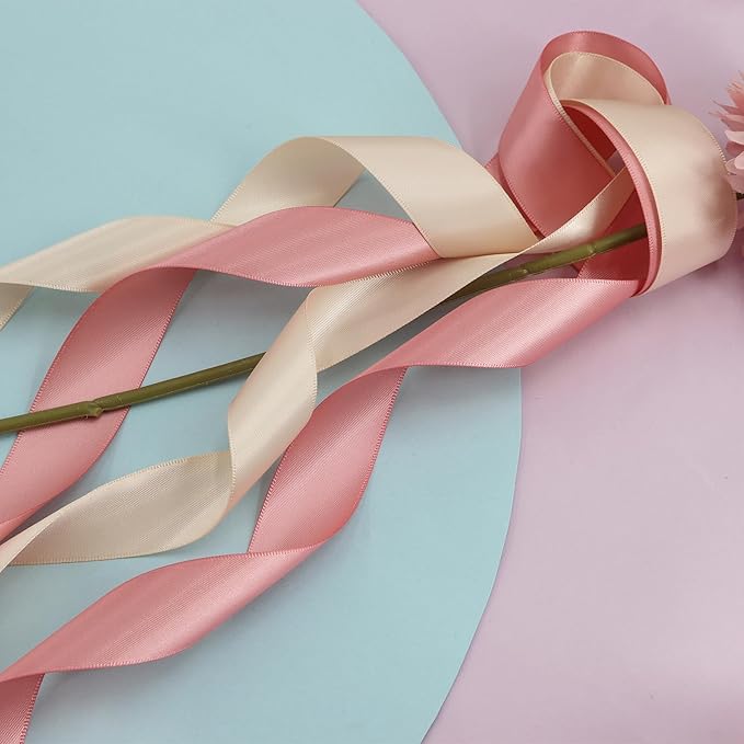 Double-Face Pink Satin Ribbon for Gift Wrapping, Wedding, Baby Shower, Mother's Day & More - 1" X 5 Yard Each, Total 30 Yds Per Package