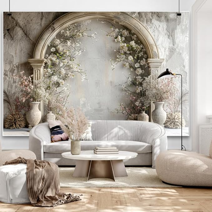 7x5ft White Flowers Wedding Backdrop Countryside Wildflower Vintage Palace Concrete Wall Photography Background for Valentines Day Bridal Shower Mothers Day Princess Couples Portraits