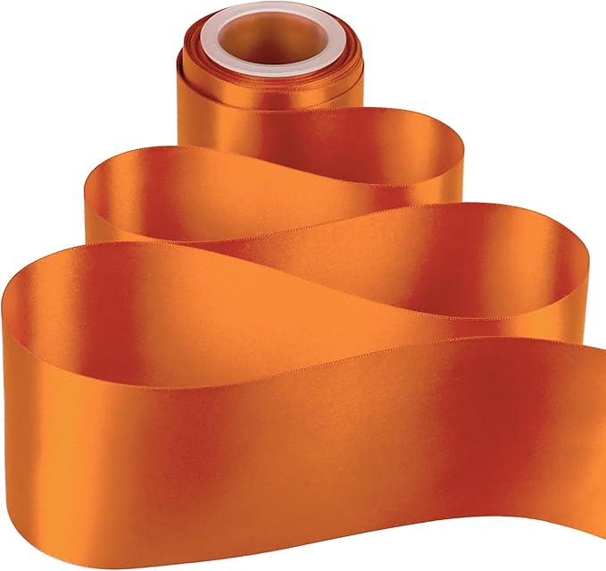 MEEDEE Orange Satin 3 Inch Ribbon Lux Double Faced Satin Ribbon Autumn Colored Wide Fall Ribbons by 10 Yards Orange Ribbons for Christmas Tree, Weddings, Flower Bouquet, Wreath Bow Making