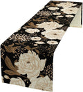 Vintage Flowers Table Runner,Black Gold Peony Rose Print Table Runner for Home Kitchen Table Dining Indoor Outdoor Party Decor 13x36 Inch