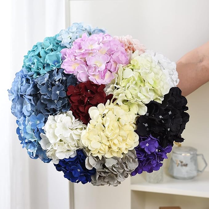 10PCS Artificial Hydrangea Flowers, Fake Hydrangea Silk Flowers Heads with Stems for Wedding Home Party Shop Baby Shower Decoration-Pink
