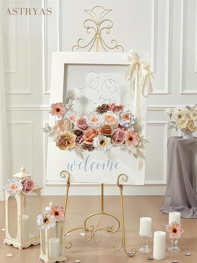 ASTRYAS Roses Artificial Flowers Nude Combo Set, Fall Fake Peonies Flower for DIY Wedding Bouquet Bridal Baby Shower Decorations Party Table Centerpieces Cake Silk Floral Arrangement Home Decor, Beige