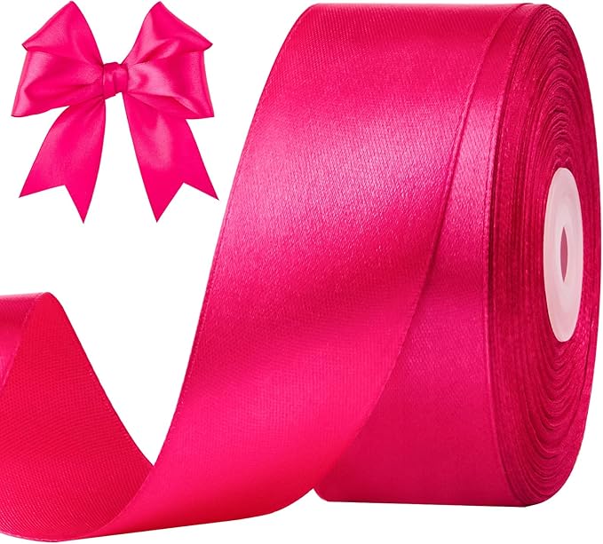 1-1/2 Inches 50 Yards Hot Pink Satin Ribbon, Solid Fabric Ribbon Roll for Flower Bouquets, Gift Wrapping, Wedding, Handmade Crafts