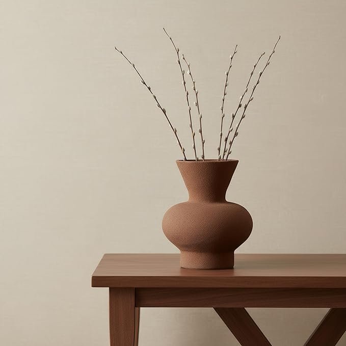 5.5IN Rustic Farmhouse Ceramic Vase Home Decor, Vintage Stoneware Clay Pottery Terracotta Textured for Modern Farmhouse, Living Room, Office Desk Table Shelf,(Brown)