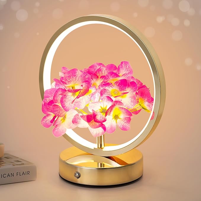 Birthday Gifts for Women Mom,Hydrangeas Flower Touch Lamp,Rechargeable Cordless 3 Way Dimmable Small Night Lightfor Home Decor,Bedroom,Living Room Office Thank You Gifts for Festival-Purple