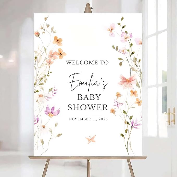 Editable Wildflower Baby Shower Welcome Sign, Personalized Boho Floral Baby Shower Sign, Spring Flowers Theme, Elegant Flower Decorations, Custom Name Signage for Boy or Girl #14