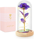 Beferr Mom Birthday Gifts for Women, Galaxy Glass Rose Forever Preserved Flowers for Delivery Prime Light Up Rose in Glass Dome Christmas Rose Gifts for Her Wife Daughter Friends, Purple