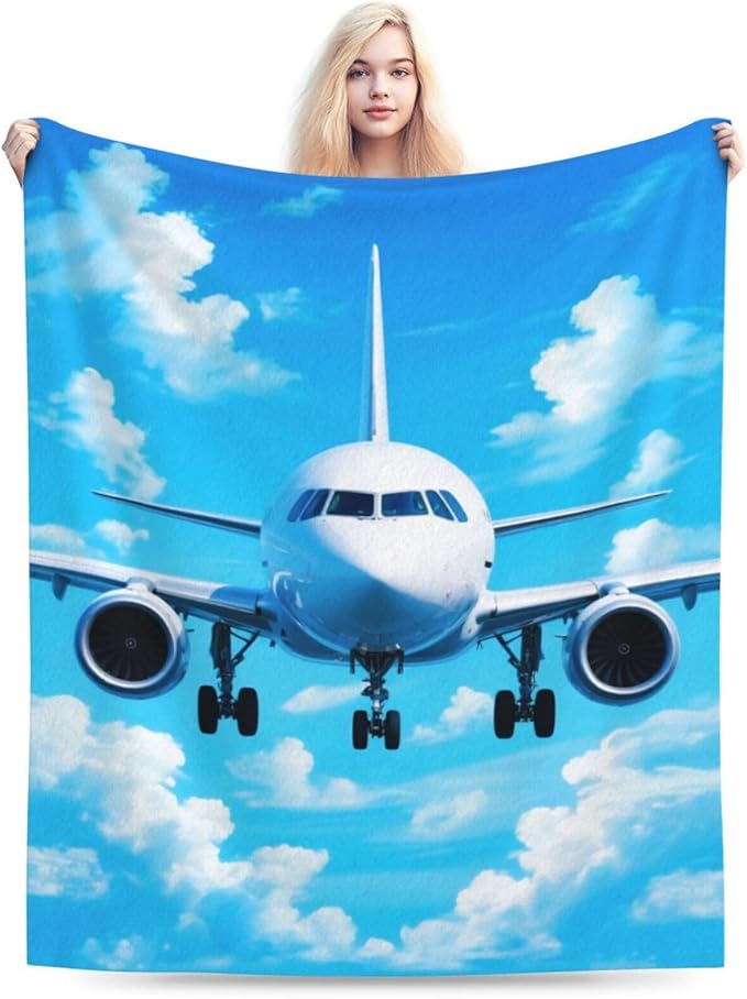 Airplane Blanket for Boys Pilot Plane Throw Blanket Aircraft Soft Cozy Fleece Fuzzy Stuffed Plush Flannel Gifts for Girls Women Kids Adults 50''x60''