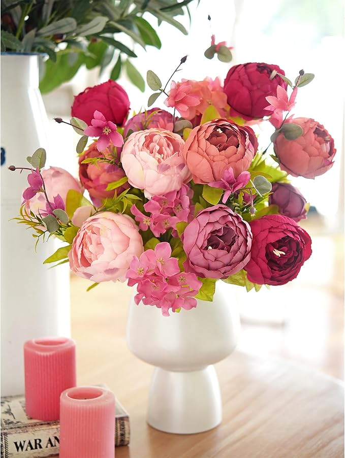 FiveSeasonStuff Vintage Artificial Peonies Silk Flowers and Hydrangeas for Wedding Bridal Home Décor – Beautiful Floral Centerpiece Arrangement Decoration with 2 Bouquets (Cheerful Medley)