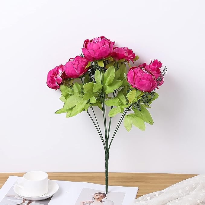 Duovlo Springs Flowers Artificial Silk Peony Bouquets Wedding Home Decoration,Pack of 1 (Spring Hot Pink)