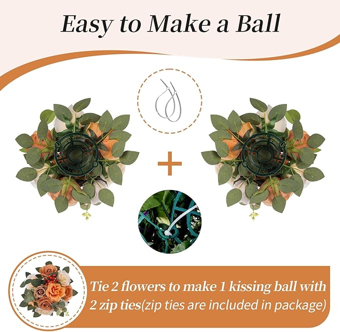 BLOSMON Terracotta Flowers for Wedding Decorations: 6 Pcs Artificial Rose Flower Balls for Table Centerpieces - Fall Fake Silk Kissing Floral Arrangements for Home Party Event DIY Decor