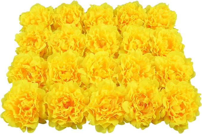 20pcs 5" Artificial Flower Peonies, Silk Peonies with 6" Stems, Flowers Suitable for Wedding Bouquets, Home Party Decoration (Yellow)