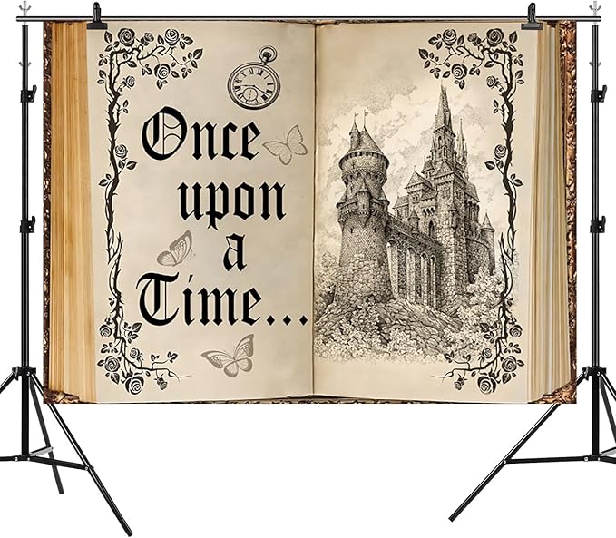15x8ft Once Upon a Time Backdrop Fairy Tale Books Castle Princess Photography Background Once Upon a Time Birthday Baby Shower Decoration Storybook Wedding Party Banner