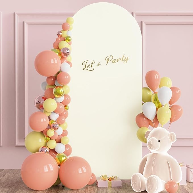 Wokceer 5FT Wedding Arch Cover Spandex Fitted Wedding Arch Stand Covers Round Top Chiara Arch Backdrop Cover for Birthday Party Ceremony Banquet Decoration Ivory