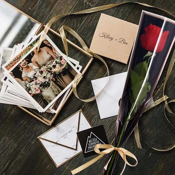 BEISHIDA 50 PCS Single Rose Sleeve Plastic Flower Wrapping Bags Cellophane Flower Sleeves for Florist Bouquet Supplies Mother's Day Valentine's Day (Black and Champagne)