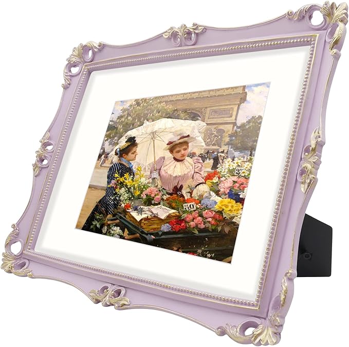 SIMON'S SHOP 11x14 Picture Frame Matted to 8x10, Vintage Poster Frames for Gallery Wall Display, Lilac Photo Frames 11x14 with Mat, Antique Home Décor