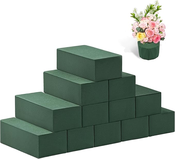 Tunnkit 12 Pcs Wet & Dry Floral Foam Blocks for Fresh and Artificial Flower Arrangement，(7.8" L x 3.5" W x 2.4" H) Flower Foam Brick Florist Foam for DIY Craft Wedding Home Decorations