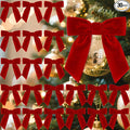 30 Pcs Velvet Ribbon Bows 5" x 4" Pre Tied Christmas Velvet Bows with Twist Tie for Gift Packaging Christmas Tree Wreaths Door Windows Wedding Party Decoration(Red)