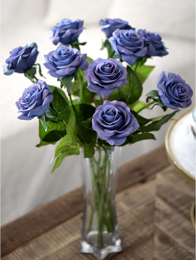 FiveSeasonStuff Fake Roses Wedding Flowers Real Touch Silk Midnight Blue Artificial Flowers 12 Stems