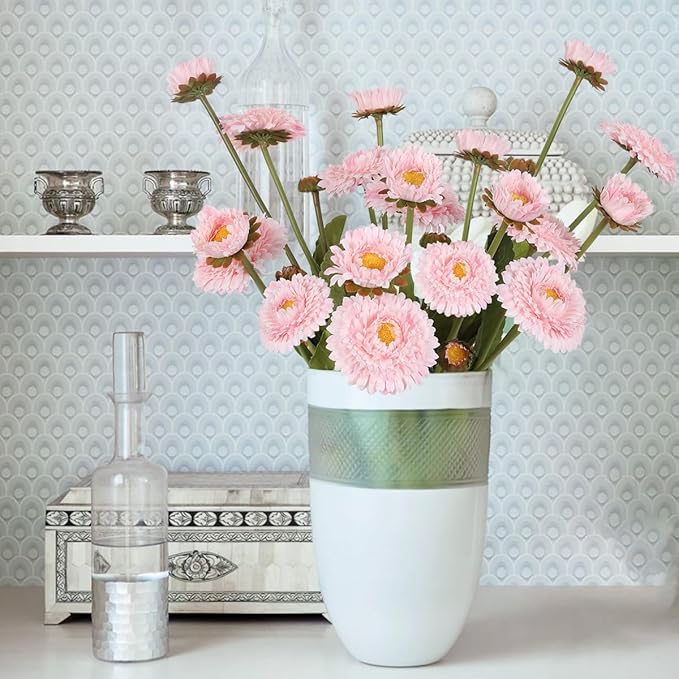 Faux Chrysanthemum Flowers 8pcs Silk Fake Daisies Light Pink Artificial Calendulas for Vase Table Centerpiece Home Wedding Party Garden Decoration(Light Pink)