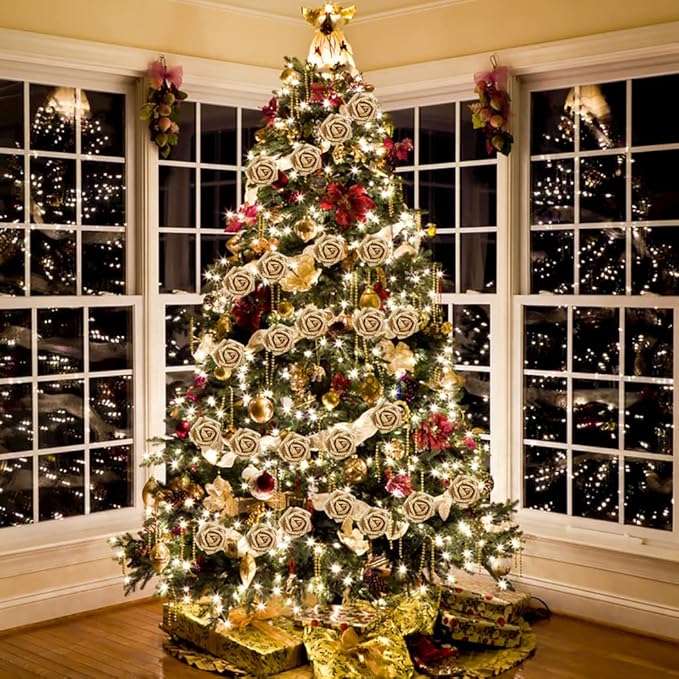 IPOPU Glitter Roses,25PCS Gold Roses Artificial Flowers Fake Rose with Stem for DIY Wedding Bridal Bouquet Home Party Decoration(Gold)