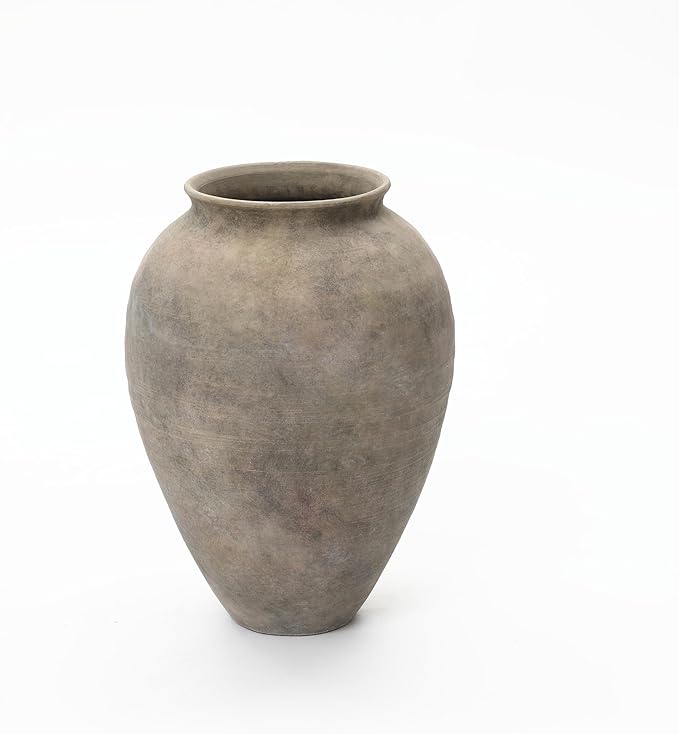 LuxenHome Rustic Ceramic Vase, 14.8" Tall Terracotta Pot with Earthy Gray-Brown Finish, Vintage Decorative Vase for Shelf Dining Table Decor, Farmhouse Pottery for Living Room Home Decor