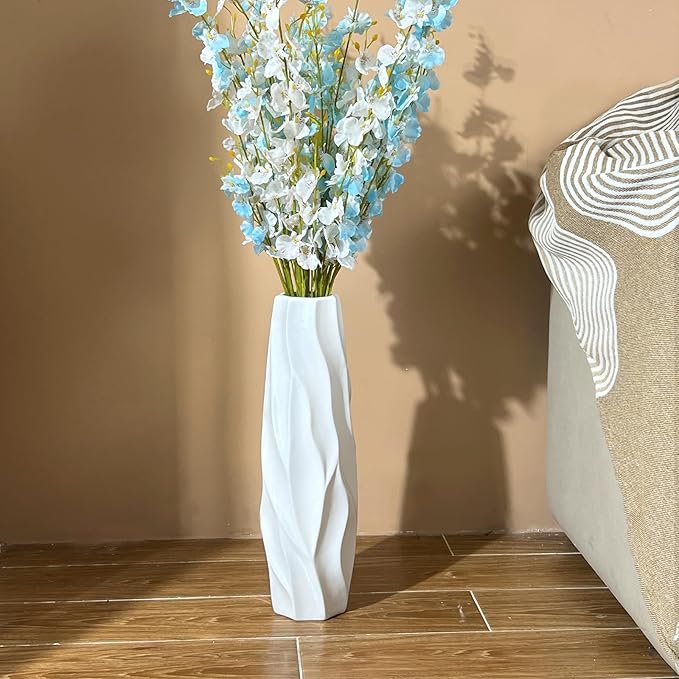 Large Ceramic Floor Vase 17.7 Inches Tall,Tall Vases for Floor White Modern Flower for Home,Farmhouse,Living Room Décor,Simple Origami Design Decorative Porcelain Flower Arrangement Vase Ideal Gift