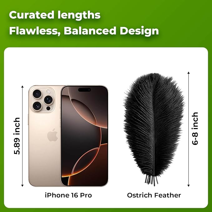 Piokio 20 pcs Natural Black Ostrich Feathers 6-8 inch(15-20 cm) Bulk for DIY Clothes, Feather Pens, Dream Catcher, Gatsby Decorations