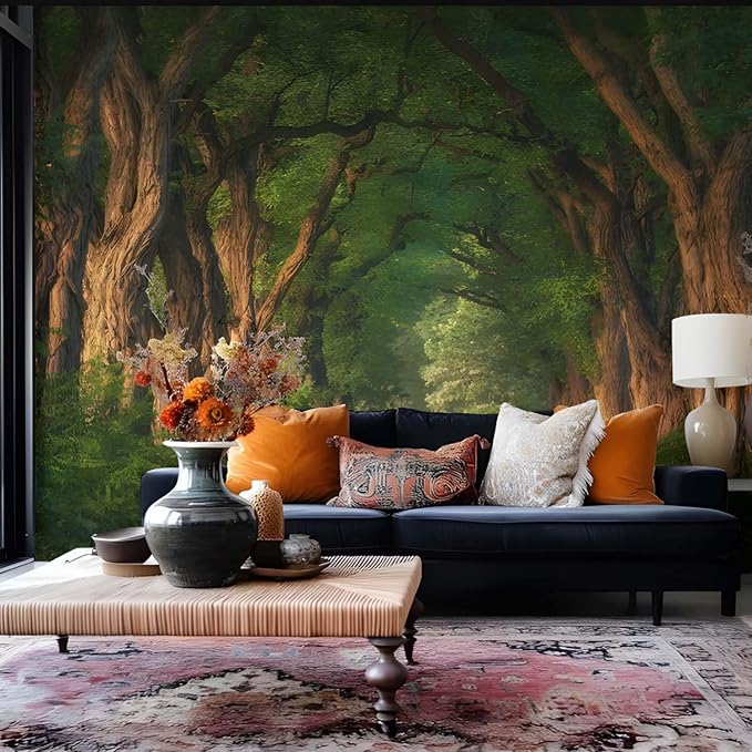 Floral Forest Wall Murals Peel and Stick Forest murals Removable Waterproof Large Wallpaper for Living Room Bedroom (Color-13, 118×82 inch)
