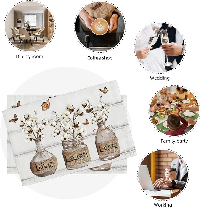 Cotton Flower Placemats Set of 6 Farmhouse Floral Table Mats Washable Place mats for Home Party Indoor Kitchen Dining Table Linen Decoration 12x18 Inch
