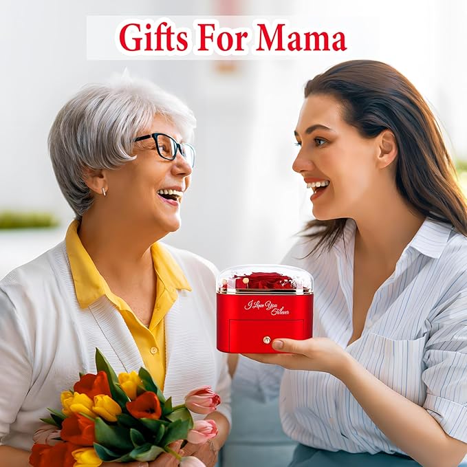 Gifts for Women Birthday, Preserved Rose with Necklace, Birthday Gifts for Mom Forever Real Rose, Large 4.3" Red Eternal Rose Gifts for Girlfriend Grandma Mom Wife Gifts for Anniversary
