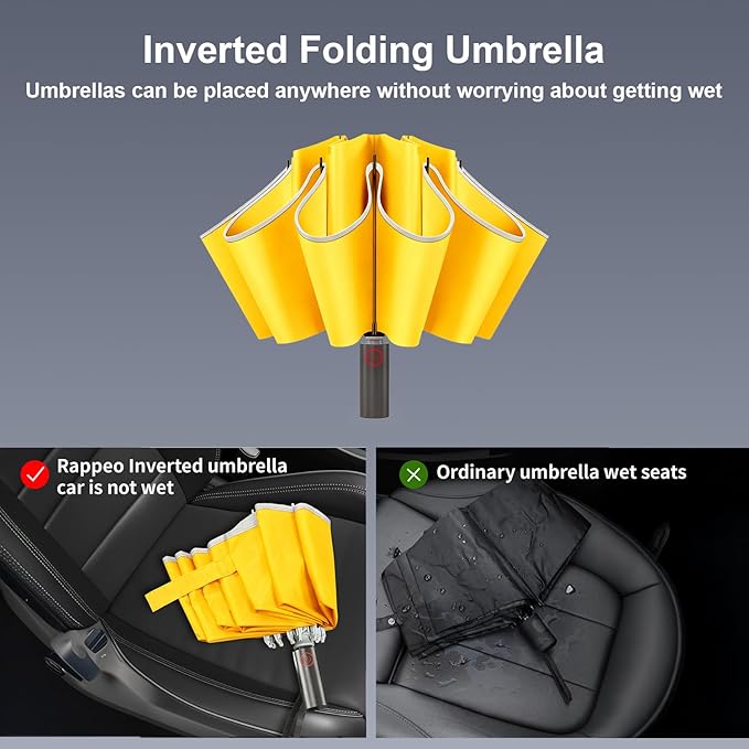 4-in-1 Inverted Travel Umbrella Compact, Automatic Large Umbrellas for Rain & Sun, Portable Windproof Umbrella for Backpack, Reverse Folding Umbrella for UV with Reflective Strips,Lightweight
