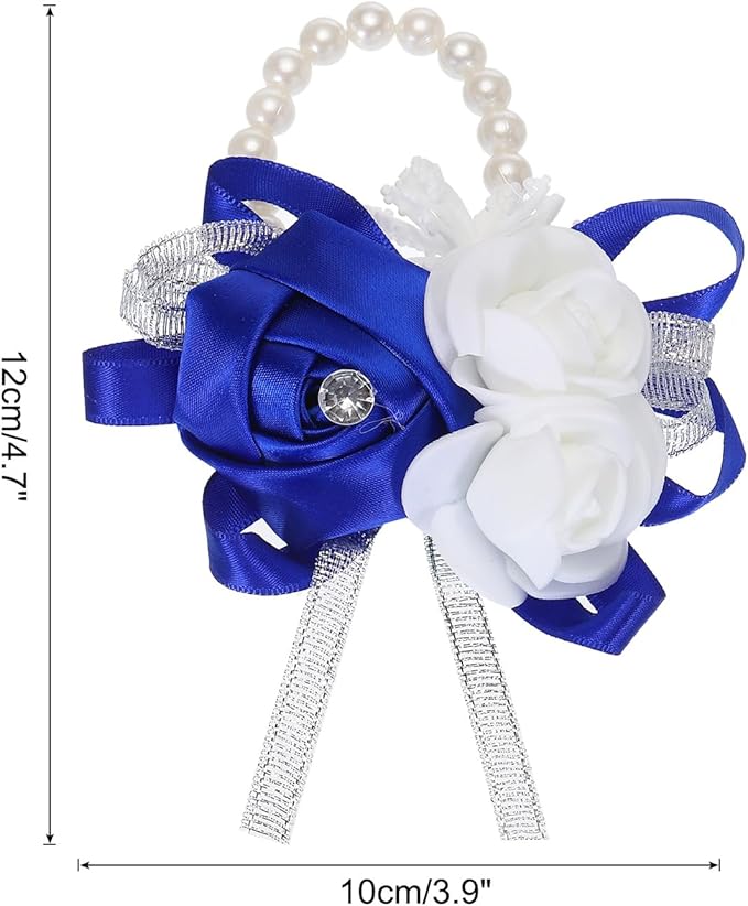 MECCANIXITY Wrist Corsage Artificial Flower Bracelets Rose Wrist Bride Groom Decorative for Wedding Ceremony Prom Party Anniversary Dark Blue